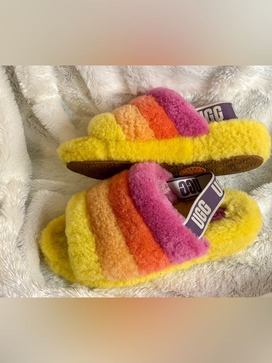 UGG Shoes - UGG Fluff Yeah Slide Rainbow Pride Shearling Slides Slippers Sz 8